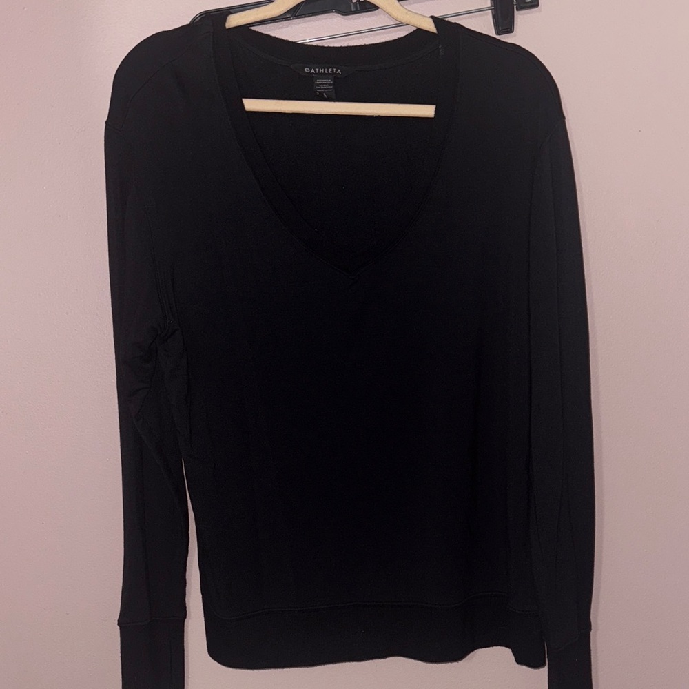 Athleta Women's Black Long Sleeve V-Neck Top